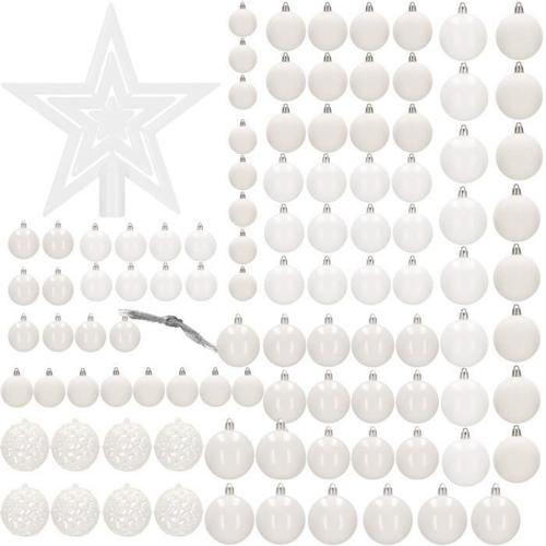 Springos® Boules de Noël en plastique, ensemble de 100 pièces avec étoile blanche pour le sommet, décoration pour Noël