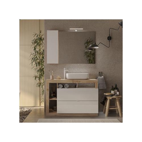 Meuble Sous-Vasque 110 Cm Chêne Naturel + Vasque + Miroir Led - Ischia