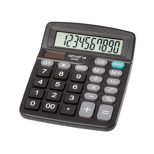 Genie 220 MD Calculatrice de bureau 10 chiffres avec double puissance solaire et batterie Design compact Noir