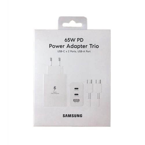 Chargeur Rapide 65 W (65W) Adaptateur Secteur 3-Port PD3.0 (Max 65W) + PD3.0 (Max 25W) + USB-A (Max 15W) avec Câble USB-C pour Samsung Galaxy, Tab, Note PC - Blanc - [MIYI®]