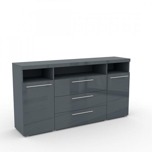 Buffet 180cm Pour Salon Couleur Gris Brillant Collection Bombay