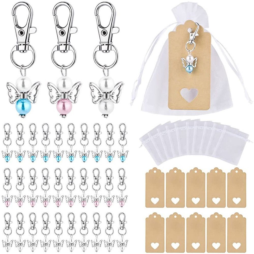 Pendentif Ange 30 Pi¿Ces, Cadeau D'invit¿S, Cadeau D'invit¿ De Communion, Pendentif D'ange, Pendentif Cl¿, Cadeau D'invit¿, Bapt¿Me, Fille, Mariage, Ange Gardien Avec Sachets En Organza + Pendentif En Papier Kraft