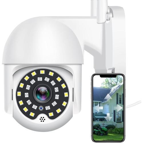 Caméra de sécurité extérieure, caméras de surveillance WiFi sans fil enfichables pour la maison, PTZ, vue à 360°, suivi de mouvement, IP66 résistant aux intempéries, audio bidirectionnel, vision nocturne couleur panoramique, cloud, application OROSAUR
