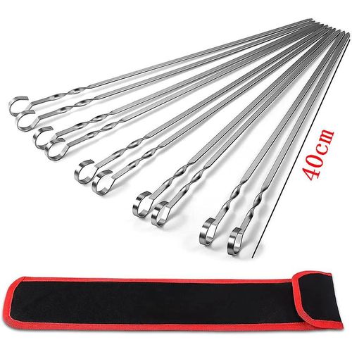 Brochettes De Barbecue-Ensemble De 10 Brochettes De Kebab En Acier Inoxydable Bâtonnets De Barbecue, Brochettes De Shish Kabob Réutilisables Plates De 40 Cm De Long