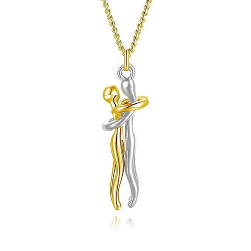 Cadeau Saint Valentin Couple Affectueux Câlin Pendentif Collier Or Argent