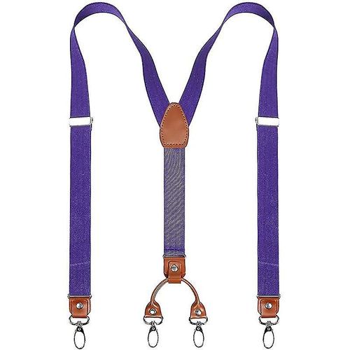 Bretelles larges et robustes en forme de Y pour hommes, avec 4 clips métalliques, sangles élastiques réglables, violet