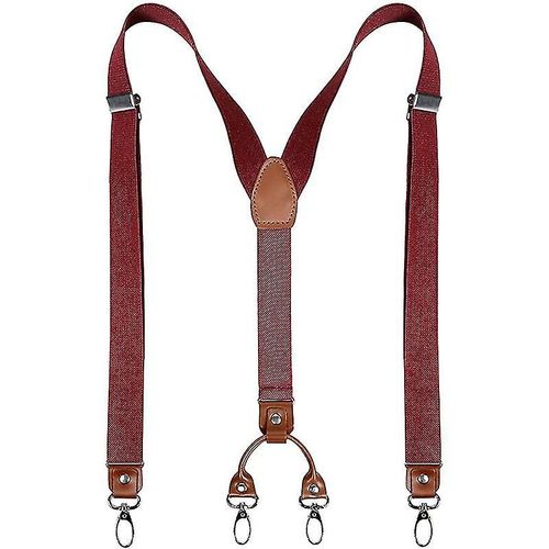 Bretelles larges et robustes en forme de Y pour hommes, avec 4 clips métalliques, sangles élastiques réglables, rouge