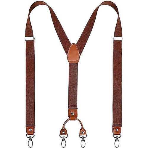 Bretelles larges et robustes en forme de Y pour hommes, avec 4 clips métalliques, sangles élastiques réglables, marron