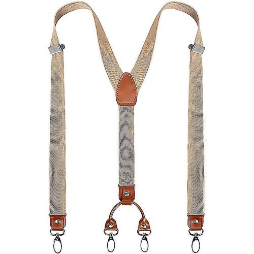 Bretelles larges et robustes en forme de Y pour hommes, avec 4 clips métalliques, sangles élastiques réglables, Beige