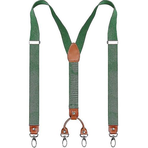 Bretelles larges et robustes en forme de Y pour hommes, avec 4 clips métalliques, sangles élastiques réglables, vert