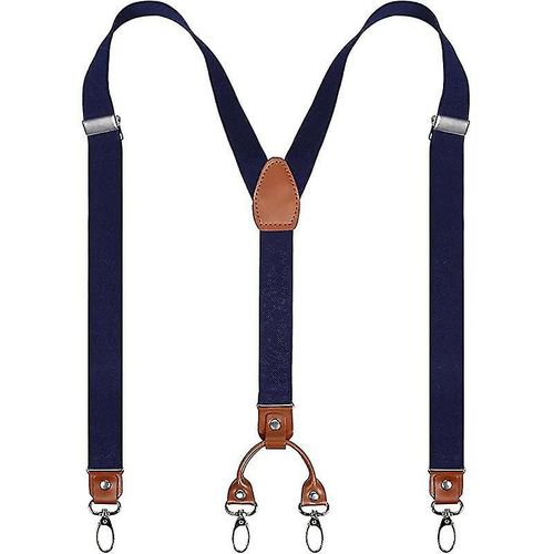 Bretelles larges et robustes en forme de Y pour hommes avec 4 clips métalliques, sangles élastiques réglables, bleu foncé