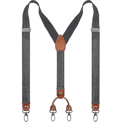 Bretelles larges et robustes en forme de Y pour hommes, avec 4 clips métalliques, sangles élastiques réglables, gris