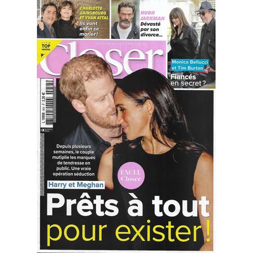 Closer N°954 22/09/2023 Harry & Meghan/ Hugh Jackman/ Monica Bellucci & Tim Burton/ Charlotte Gainsbourg & Yvan Attal/ Les Beckham/ Alba Baptista