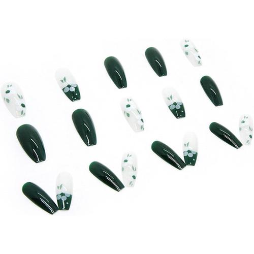 Faux Ongles Blanc Pour Enfant French Tip Press Nail Long Flower Mince Faux Ongles Vert Acrylique Nail Design ¿¿T¿¿ Faux Ongles Ongles ¿¿Lectrostatiques Ongles Artificiels 24 Pi¿¿Ces 1 (Green, One Size) 