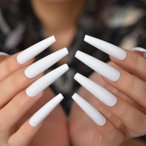24pcs/Set Extreme Long Pure Solid White Press On Fake Nail Tips Matte Coffin Ballet Full Cover Manucure Faux Ongles R¿¿Utilisables False Nail 