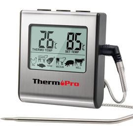 ThermoPro TP16 Thermometre Cuisine pour Viande Numérique avec Large Écran LCD pour Fumoir Four Cuisine Friandises Barbecue Grill avec Minuteur et Sonde de Températures en Acier Inoxydable