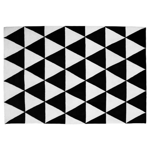 Tapis de Conception Triangles - Laine - Trya Blanc / Noir