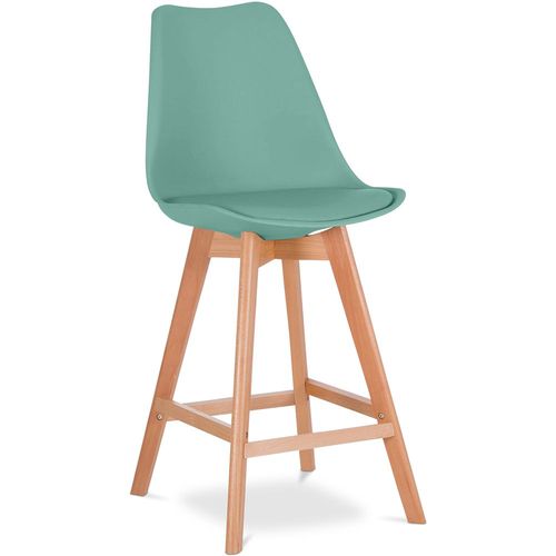 Premium Tabouret De Bar Brielle Avec Coussin De Style Scandinave - Bois Vert Pastel