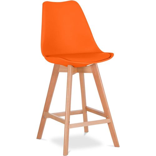 Premium Tabouret De Bar Brielle Avec Coussin De Style Scandinave - Bois Orange