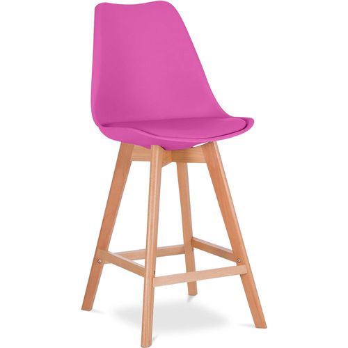 Premium Tabouret De Bar Brielle Avec Coussin De Style Scandinave - Bois Fuchsia