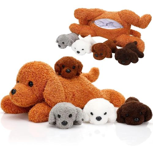 5 Pi¿¿Ces Animaux Chiots En Peluche Ventre De Chien De Maman En Peluche Avec 4 Oreillers Jouet De Chien Mignon En Peluche Chiot En Peluche Doux Et Calin Assorti Pour F¿¿Te (Nounours)