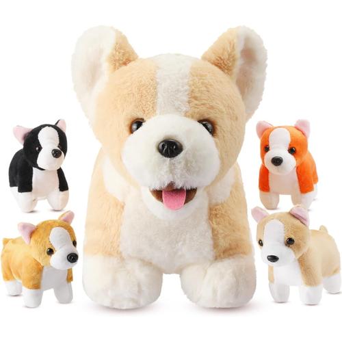 5 Pi¿¿Ces Animaux Chiots En Peluche Ventre De Chien De Maman En Peluche Avec 4 Oreillers Jouet De Chien Mignon En Peluche Chiot En Peluche Doux Et Calin Assorti Pour F¿¿Te (Corgi)