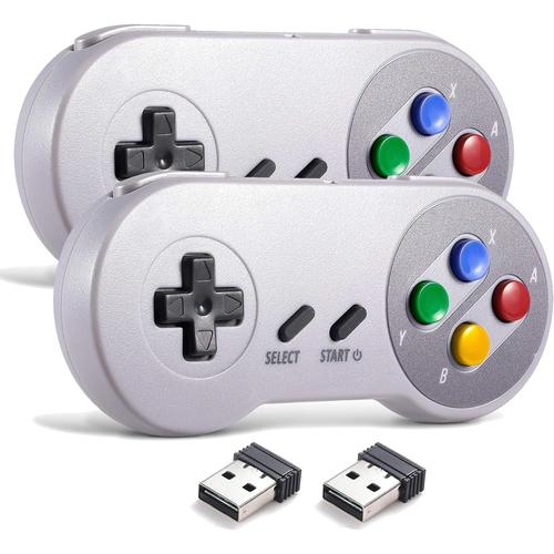 Lot De 2 Manettes Usb Sans Fil Pour ¿¿Mulateur Snes, 2,4 G, Manette De Jeu Snes Pour Windows, Pc, Mac Et Retropie