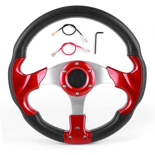 Volant De Course, 320 Mm / 12,5 Pouces En Fibre De Carbone Pvc Cuir Voiture Sport Volant D¿¿Rive De Course Avec Bouton De Klaxon Couleur Rouge Pi¿¿Ce Modifi¿¿E Universelle