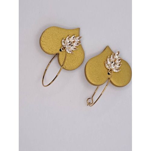 Boucles D Oreilles Forme Coeur Doré En Argile Polymere ,Strass Et Acier Inoxydable Doré