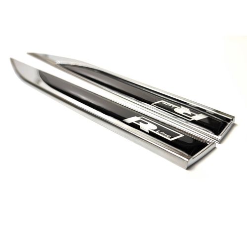 2x Emblème Logo Lame Fender Aile Rline Chrome Silver Noir Brillant 148 X 18 Mm Pour V.Vv