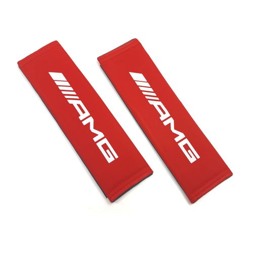 2 Housse De Ceinture De Sécurité En Daim Avec Logo Amg Mercedes Benz Rouge