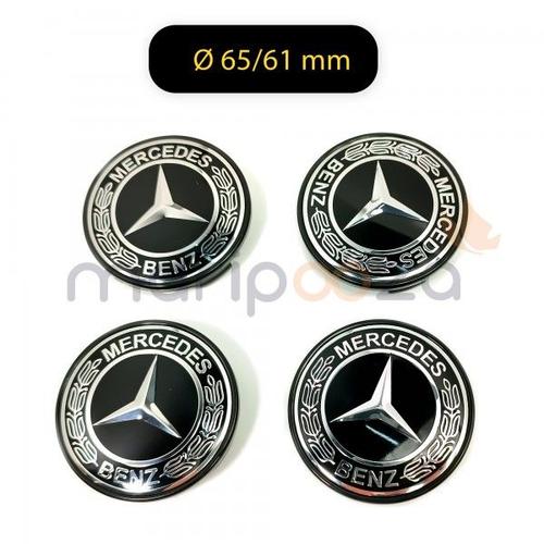 4x Cache Moyeux Centre Roue Ø65/61mm Logo Mercedes Benz Full Black Noir Nr