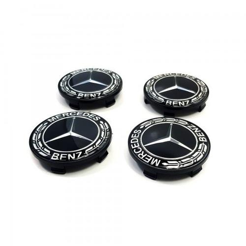 4x Cache Moyeux Centre Roue Ø68mm Mercedes Full Black Logo Badge Noir Nr