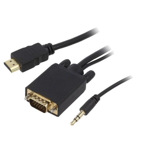 Adaptateur HDMI 1.4 prise male D-Sub 15pin HD prise male Jack 3.5mm prise male Full HD 3m - Noir