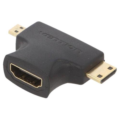 Adaptateur HDMI femelle micro HDMI prise male mini HDMI prise male 3D - Noir