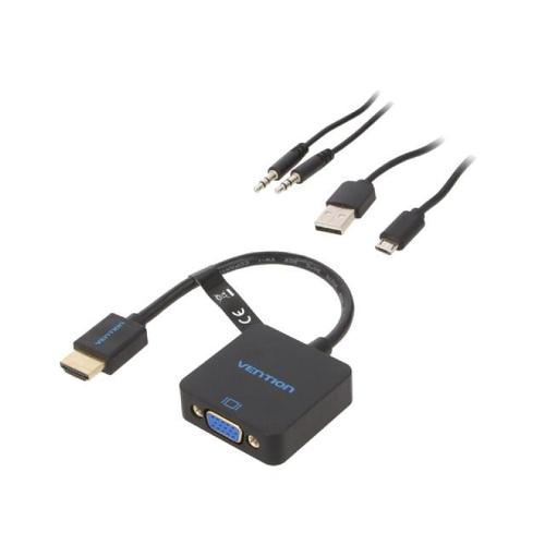 Cable HDMI 1.4 femelle D-Sub 15pin HD prise male Jack 3.5mm 3pin femelle port USB B micro 0.15m - Noir