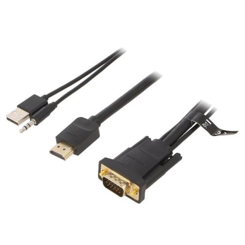 Cable HDMI 1.4 prise male D-Sub 15pin male Jack 3.5mm prise male USB A prise male 1m - Noir