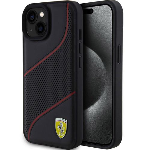Coque Ferrari Aspect Cuir Perforé Noir Phone 15