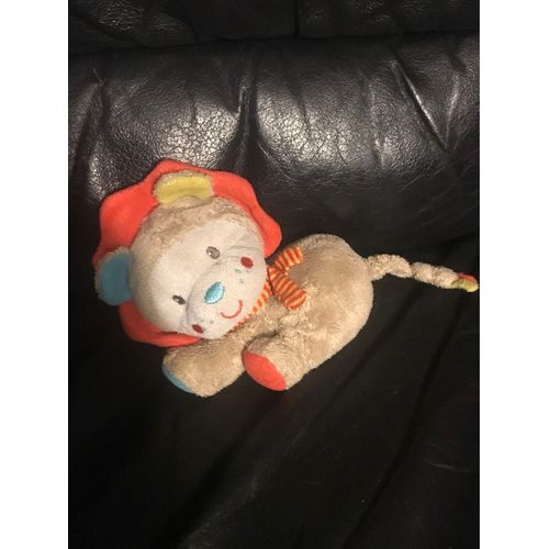 Doudou Lion Gris Oreille Bleu Et Jaune , Rouge Allongé 16cm Simba Toys Benelux 16cm