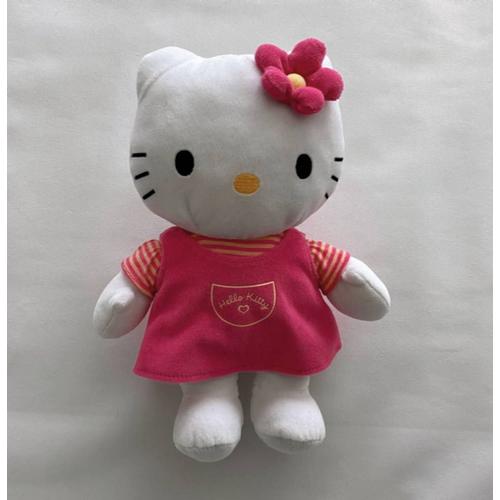 Peluche Hello Kitty Officielle Sous Licence Haut Rayé Rose Et Orange, Robe Rose