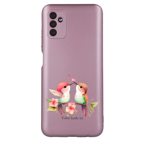 Coque Tpu Effet Metallique Rose Pour Galaxy A54 5g Oiseau Colibri Et Coeur Personnalise