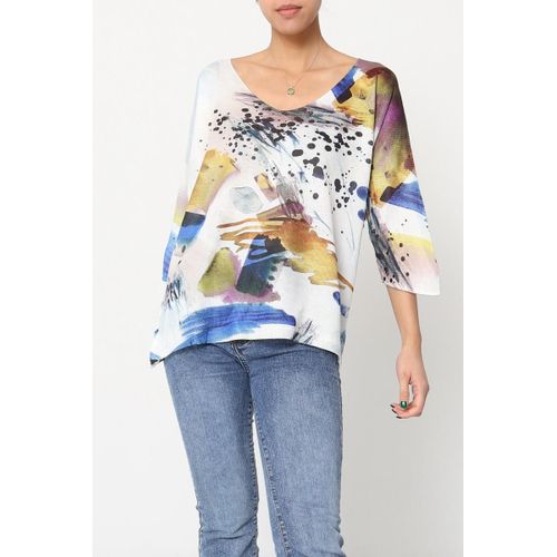 Top Manches 3/4 Col V Multicolor Femme Cmp55 Taille Unique