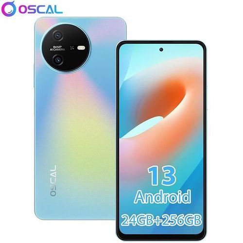 Téléphone Portable Débloqué Oscal Tiger 12 6,78 pouces 24Go+256Go-SD 1To Caméra 64MP 5000mAh Android 13 NFC Dual SIM GPS - Bleu