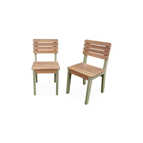 Lot De 2 Chaises En Bois D'acacia Pour Enfant. Vert De Gris. Intérieur Extérieur