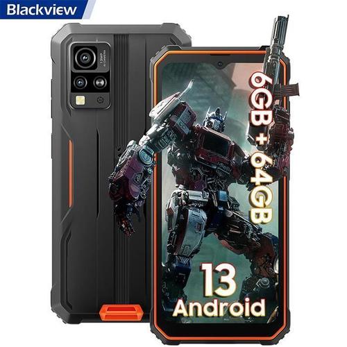 Téléphone Portable Incassable Android 13 Blackview BV4800 6,56 pouces 6Go+64Go 5180mAh 13MP IP68 Smartphone 4G Dual SIM - Orange