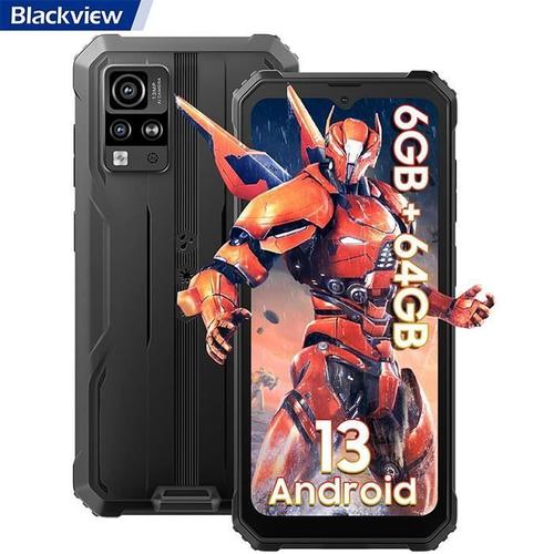 Téléphone Portable Incassable Android 13 Blackview BV4800 6,56 pouces 6Go+64Go 5180mAh 13MP IP68 Smartphone 4G Dual SIM - Noir