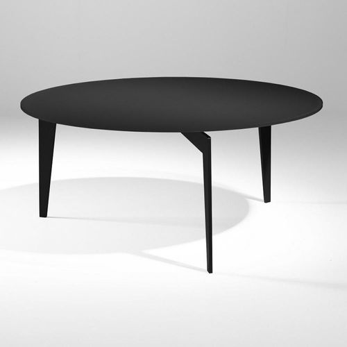 Table Basse Ronde Miky Structure Acier Sablé Plateau Verre Noir