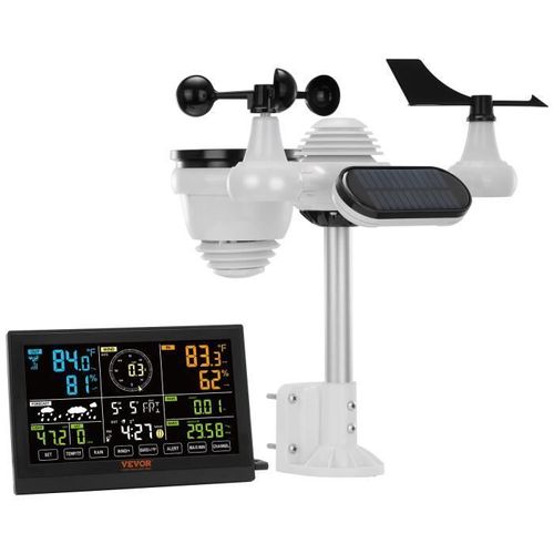 Station Meteo Solaire - VEVOR - Station Météo Sans Fil 7 en 1 Grand Écran 7,5 po - pour Intérieur Extérieur