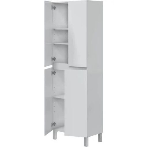 Meuble de salle de bain - double colonne - Blanc brillant - 4 porte...