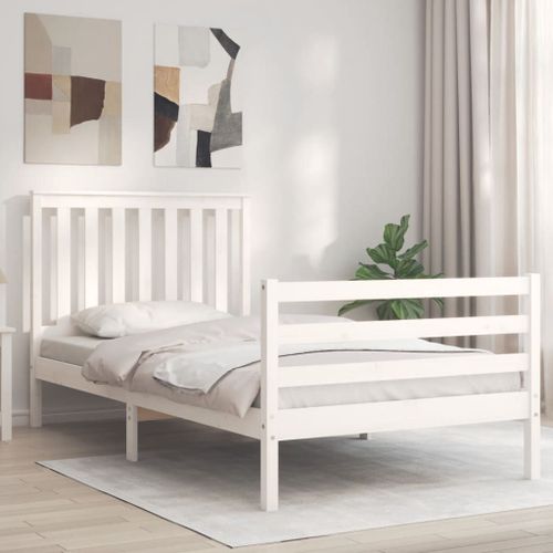 Vidaxl Cadre De Lit Et Tête De Lit Blanc 100x200 Cm Bois Massif